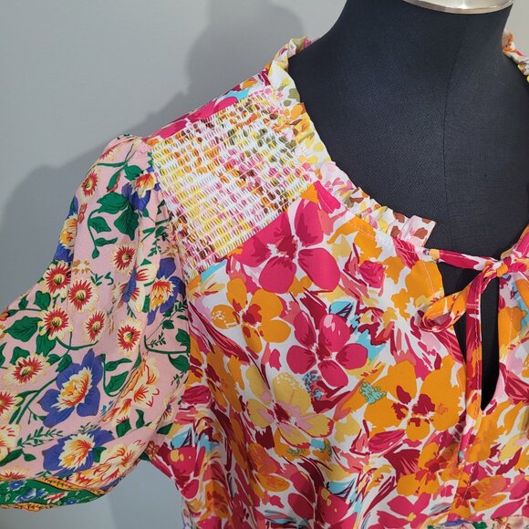 Umgee Boho Bright Floral Multicolor Blouse - Picture 8 of 9